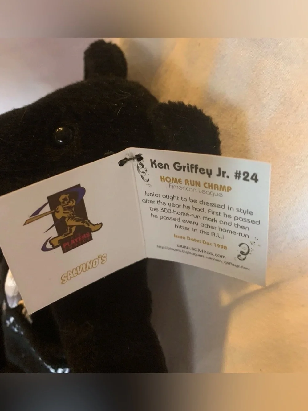 Vintage 1998 Salvino's Bammers Ken Griffey Jr #24 Home Run Champ Tuxedo Bear NWT